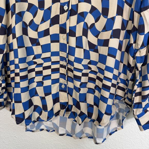 Vilagallo Shirt Womens Large Geometric Checker Top Long Sleeve Button Up Spain - Picture 6 of 13